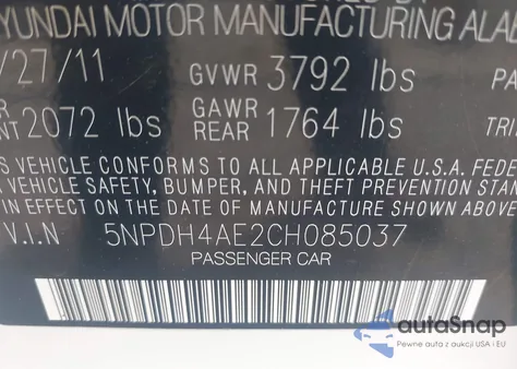 2012 Hyundai Elantra Limited from USA, damaged, VIN 5NPDH4AE2CH085037